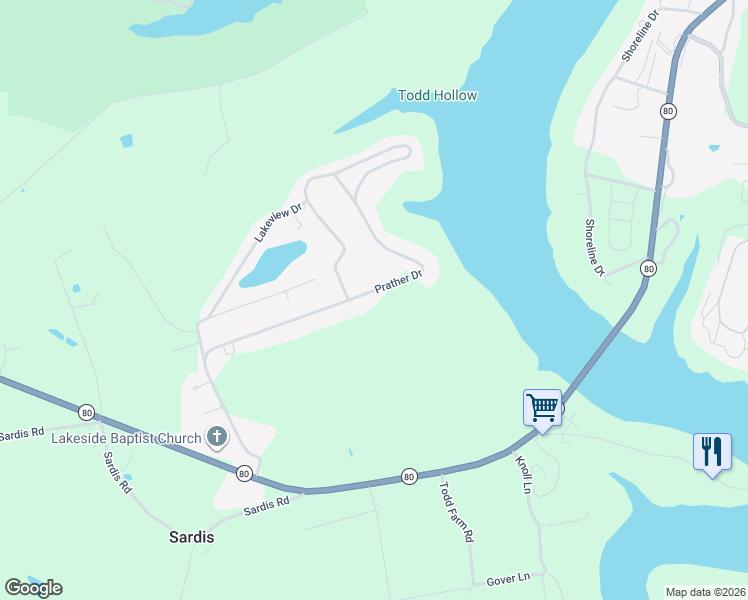 map of restaurants, bars, coffee shops, grocery stores, and more near 760 Prather Drive in Nancy