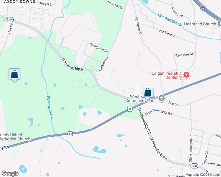 map of restaurants, bars, coffee shops, grocery stores, and more near 1733 North Friendship Road in Paducah