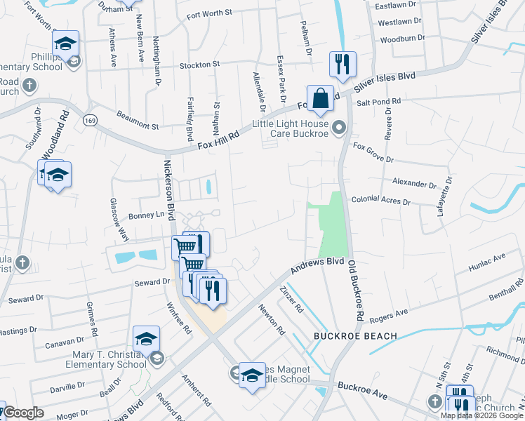 map of restaurants, bars, coffee shops, grocery stores, and more near 7 Kansas Court in Hampton