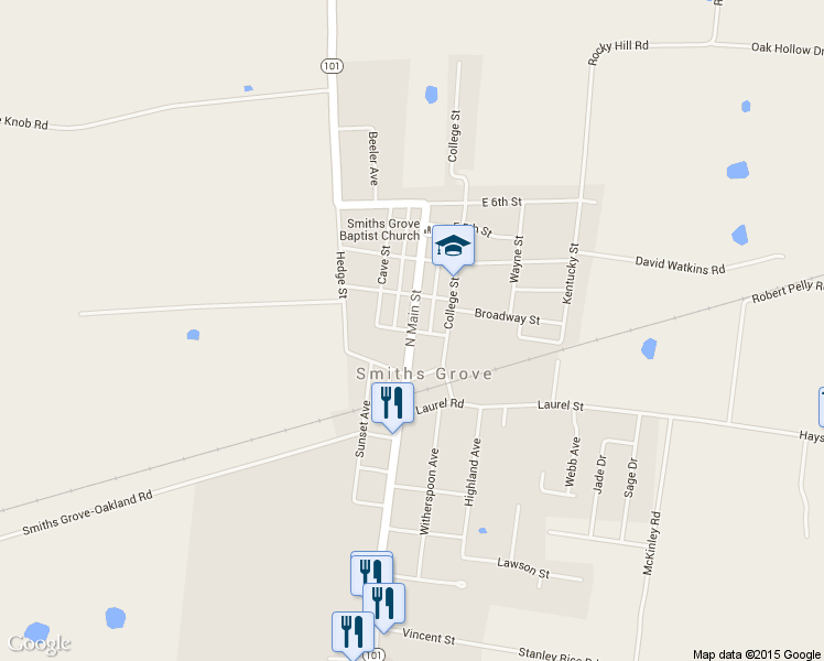 map of restaurants, bars, coffee shops, grocery stores, and more near 2nd Street in Smiths Grove