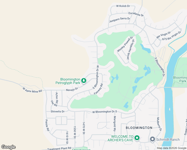 map of restaurants, bars, coffee shops, grocery stores, and more near 1401 Geronimo Rd in St George