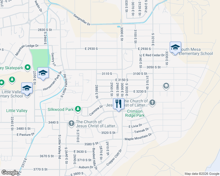 map of restaurants, bars, coffee shops, grocery stores, and more near 2948 East 3190 South in St. George
