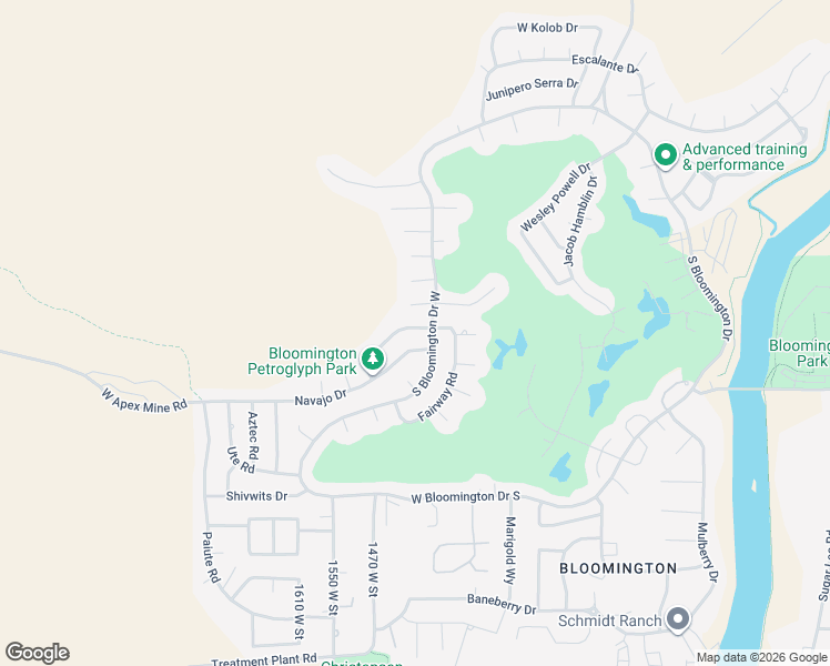 map of restaurants, bars, coffee shops, grocery stores, and more near 1401 Geronimo Road in St. George