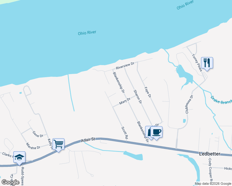 map of restaurants, bars, coffee shops, grocery stores, and more near 499 Cindy Drive in Ledbetter