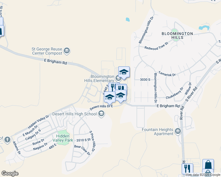 map of restaurants, bars, coffee shops, grocery stores, and more near 3143 South 840 East in St. George