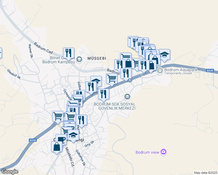 map of restaurants, bars, coffee shops, grocery stores, and more near 48 Cumhuriyet Caddesi in Bodrum