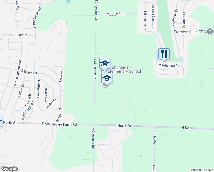 map of restaurants, bars, coffee shops, grocery stores, and more near 890 North Cheyenne Road in Nixa