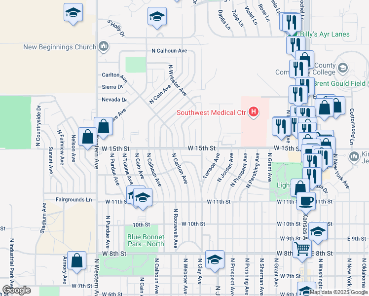map of restaurants, bars, coffee shops, grocery stores, and more near 1500 North Webster Avenue in Liberal