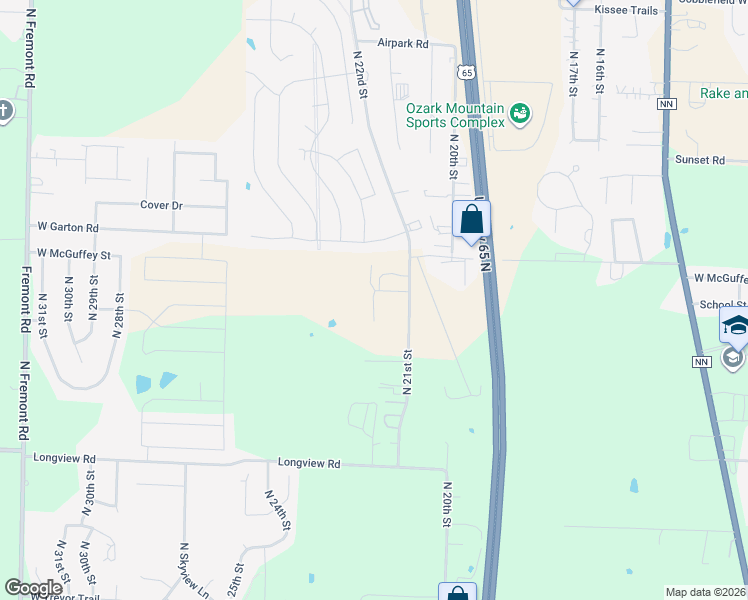 map of restaurants, bars, coffee shops, grocery stores, and more near Industrial Ct N in Ozark
