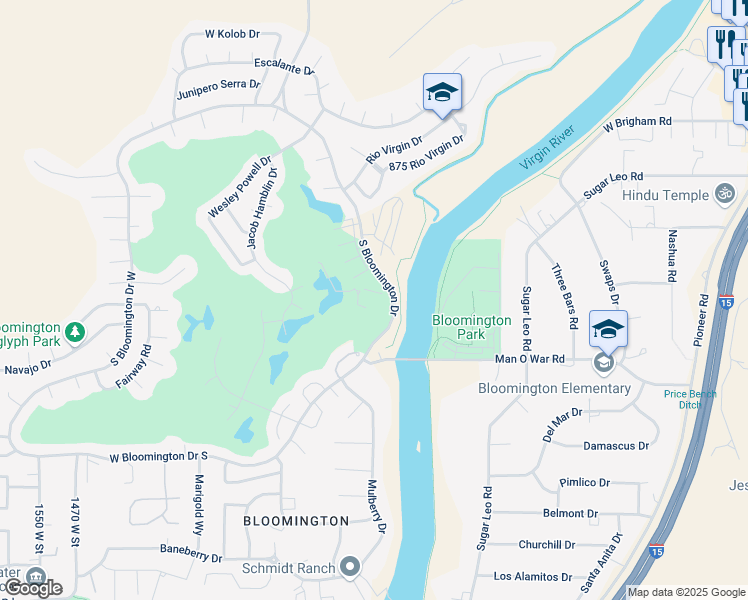 map of restaurants, bars, coffee shops, grocery stores, and more near 3174 South Bloomington Drive East in St. George