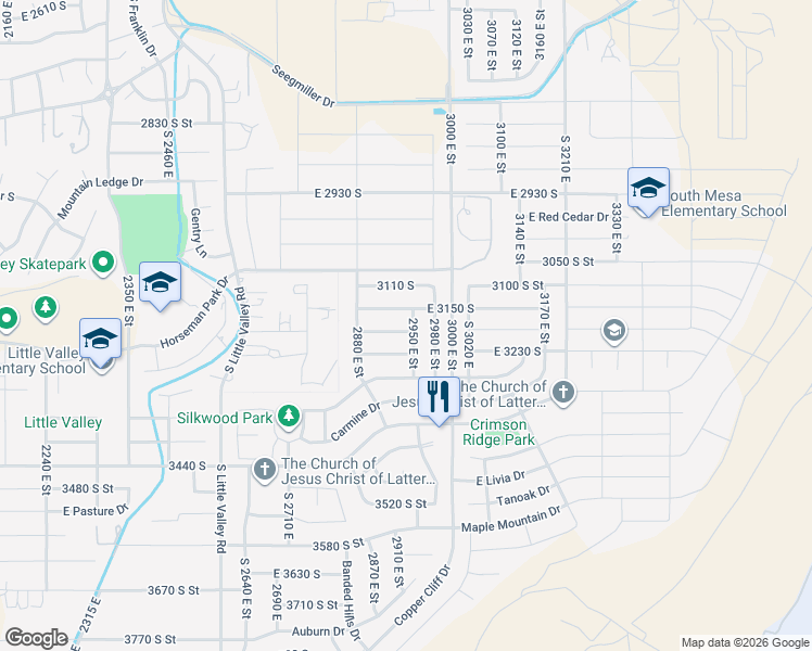 map of restaurants, bars, coffee shops, grocery stores, and more near 2945 East 3190 South in St. George