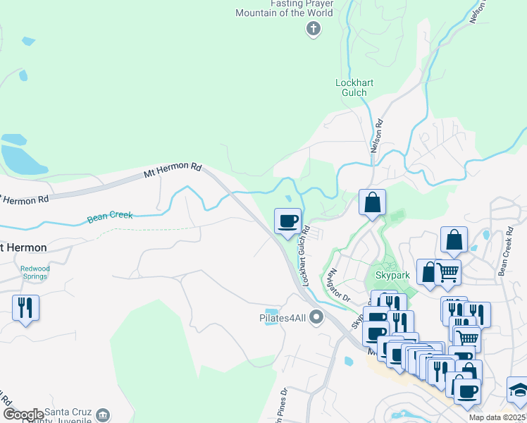 map of restaurants, bars, coffee shops, grocery stores, and more near 1292 Mount Hermon Road in Scotts Valley