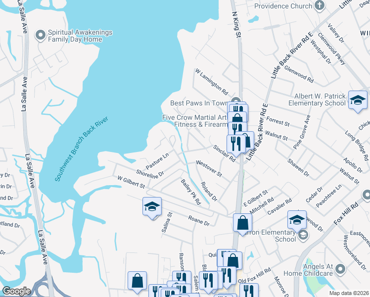 map of restaurants, bars, coffee shops, grocery stores, and more near 103 Kove Drive in Hampton