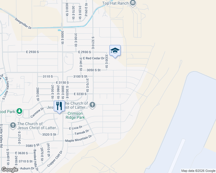 map of restaurants, bars, coffee shops, grocery stores, and more near 3315 East 3180 South in St. George