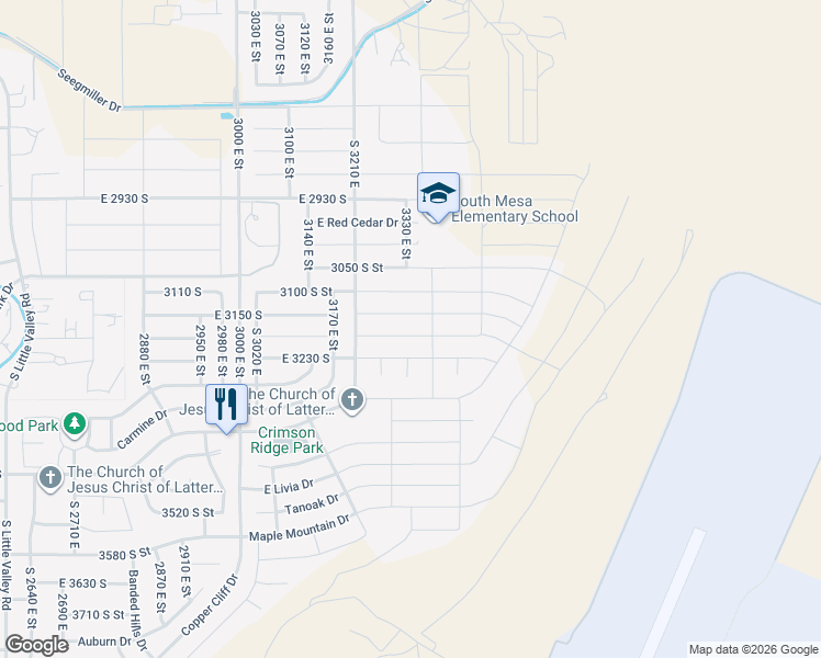 map of restaurants, bars, coffee shops, grocery stores, and more near 3315 East 3180 South in St. George
