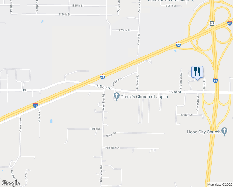 map of restaurants, bars, coffee shops, grocery stores, and more near 5200 East 32nd Street in Joplin