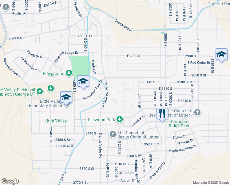 map of restaurants, bars, coffee shops, grocery stores, and more near 2669 East 3200 South in St. George