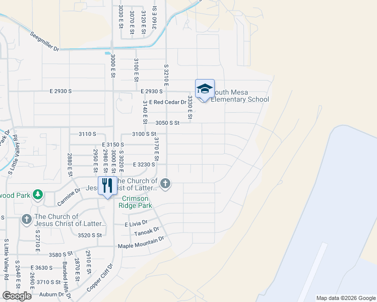 map of restaurants, bars, coffee shops, grocery stores, and more near 3315 East 3180 South in St. George