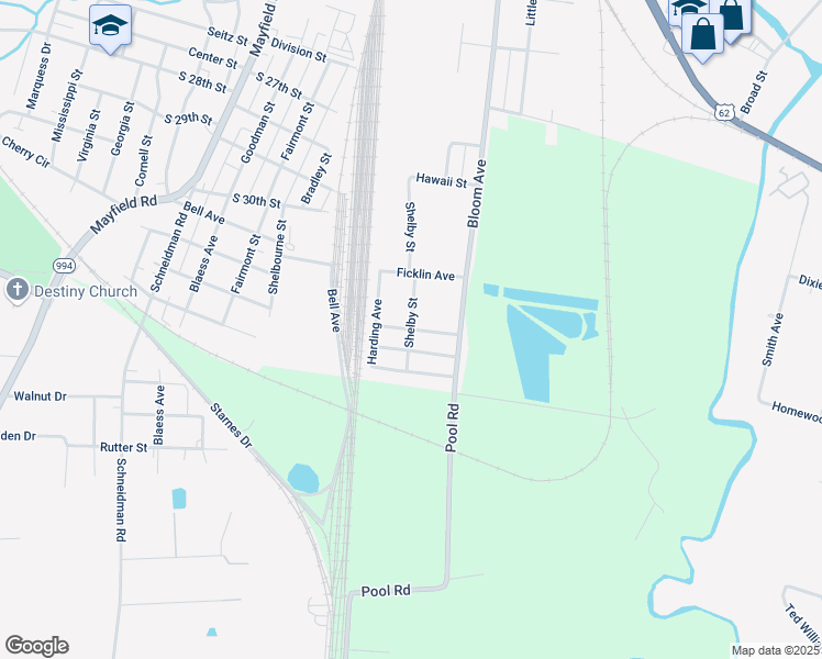 map of restaurants, bars, coffee shops, grocery stores, and more near Roosevelt Boulevard in Paducah