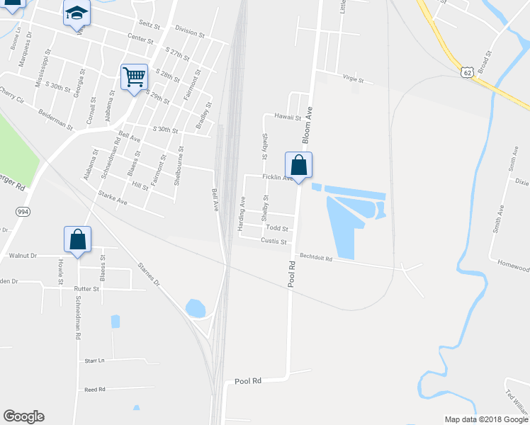 map of restaurants, bars, coffee shops, grocery stores, and more near Roosevelt Boulevard in Paducah