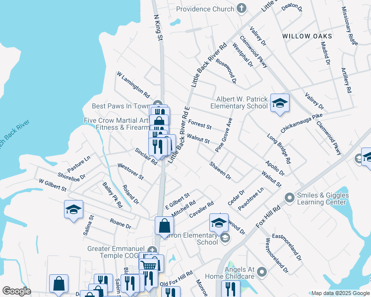 map of restaurants, bars, coffee shops, grocery stores, and more near 118 Little Back River Road in Hampton