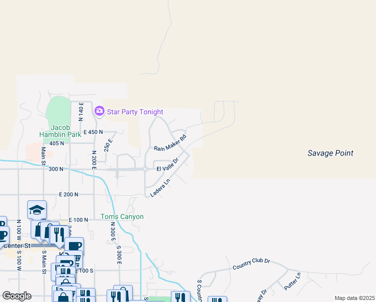 map of restaurants, bars, coffee shops, grocery stores, and more near 588 El Valle Drive in Kanab