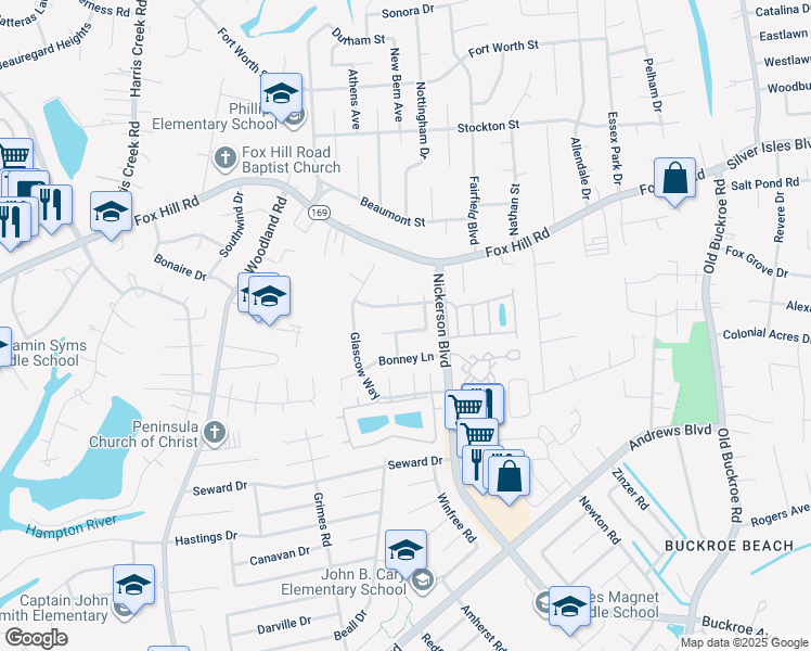 map of restaurants, bars, coffee shops, grocery stores, and more near 11 Perth Place in Hampton