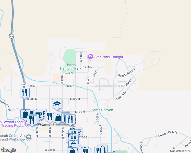 map of restaurants, bars, coffee shops, grocery stores, and more near 323 Vermillion Circle in Kanab