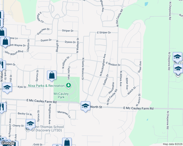 map of restaurants, bars, coffee shops, grocery stores, and more near 813 Weller Court in Nixa