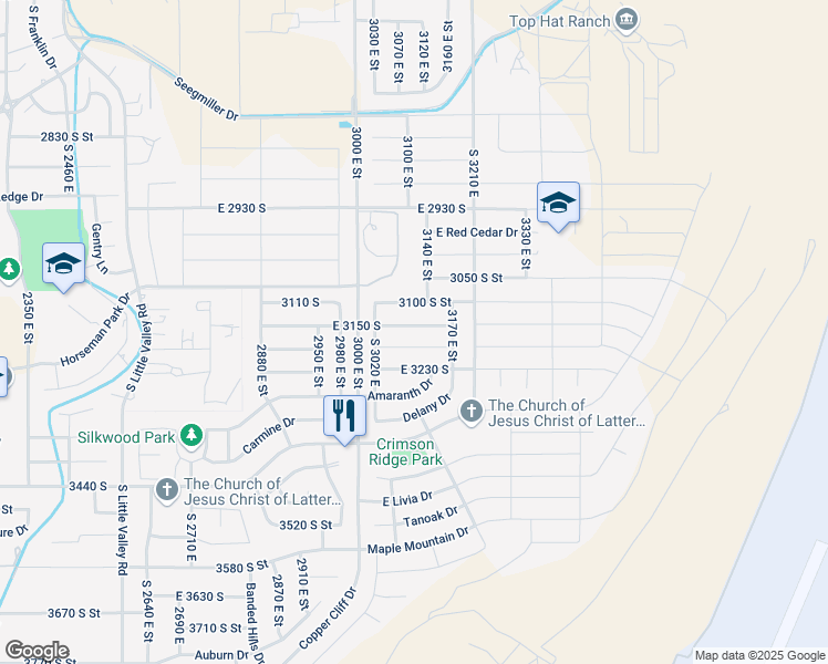 map of restaurants, bars, coffee shops, grocery stores, and more near 3104 East 3150 South in St. George