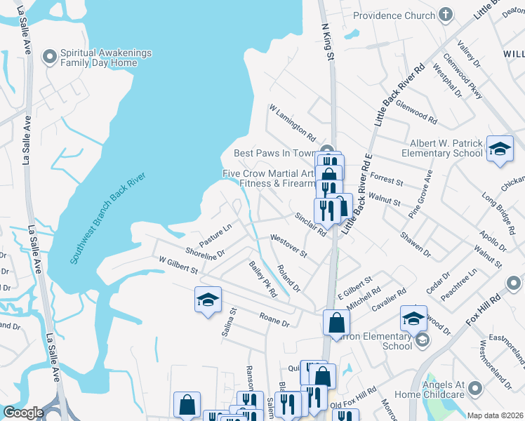 map of restaurants, bars, coffee shops, grocery stores, and more near 103 Kove Drive in Hampton