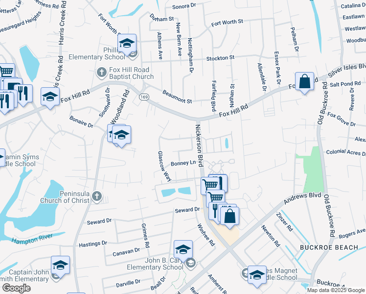 map of restaurants, bars, coffee shops, grocery stores, and more near 11 Perth Place in Hampton