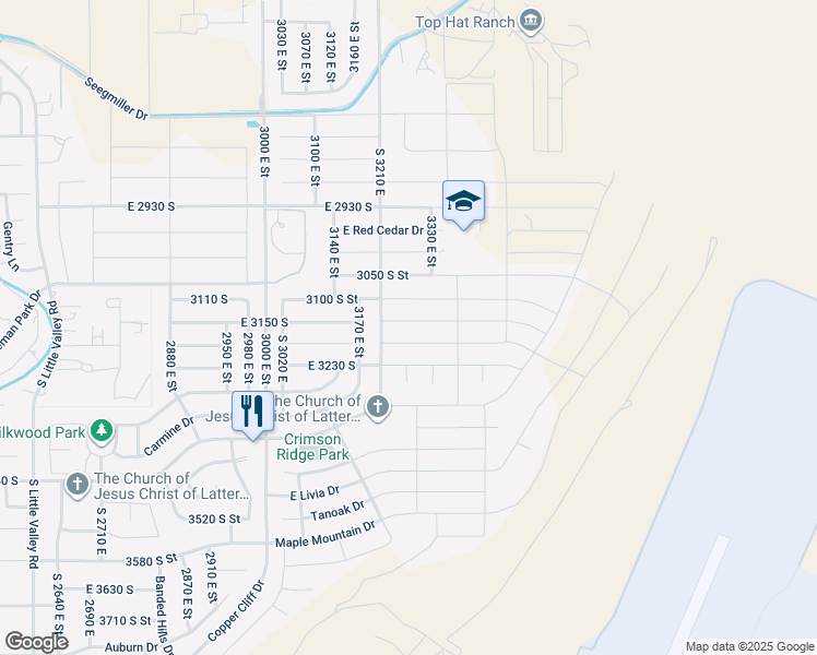 map of restaurants, bars, coffee shops, grocery stores, and more near 3254 East 3140 South in Washington