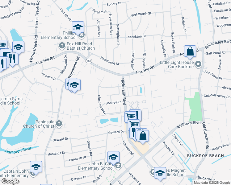 map of restaurants, bars, coffee shops, grocery stores, and more near 13 Perth Place in Hampton