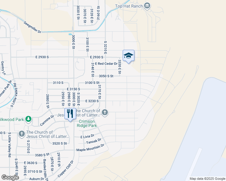 map of restaurants, bars, coffee shops, grocery stores, and more near 3254 East 3140 South in Washington