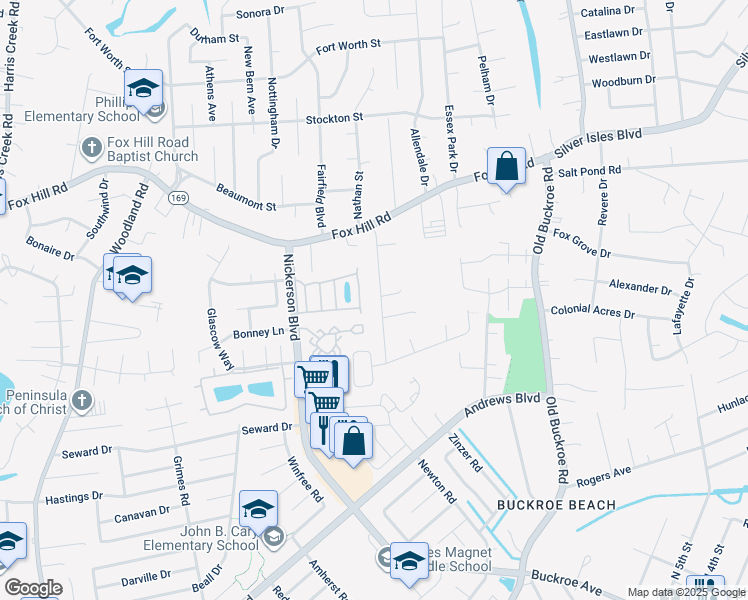 map of restaurants, bars, coffee shops, grocery stores, and more near 26 Eagles Landing in Hampton