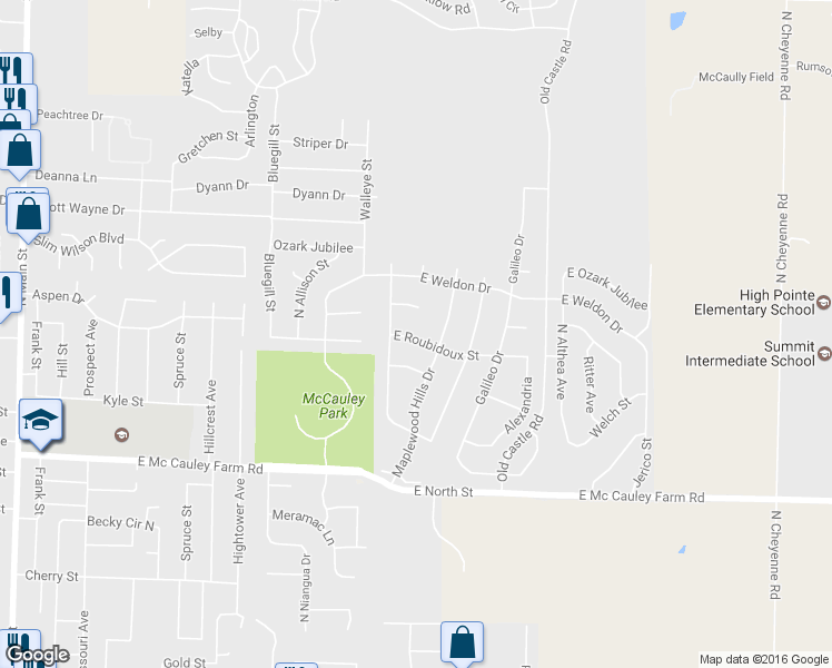 map of restaurants, bars, coffee shops, grocery stores, and more near 813 Weller Court in Nixa