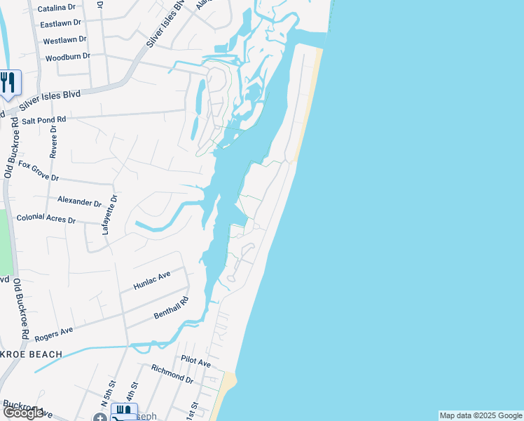 map of restaurants, bars, coffee shops, grocery stores, and more near 33 Channel Lane in Hampton