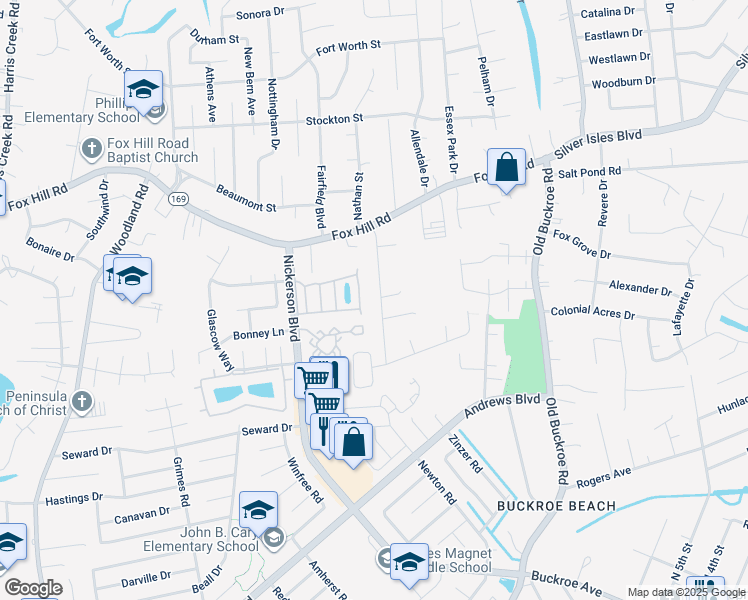map of restaurants, bars, coffee shops, grocery stores, and more near 26 Eagles Landing in Hampton