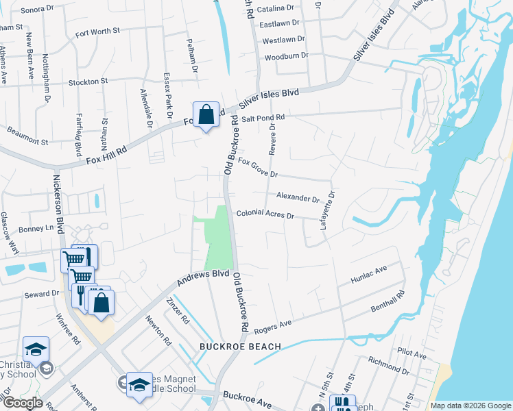 map of restaurants, bars, coffee shops, grocery stores, and more near 11 Colonial Acres Drive in Hampton