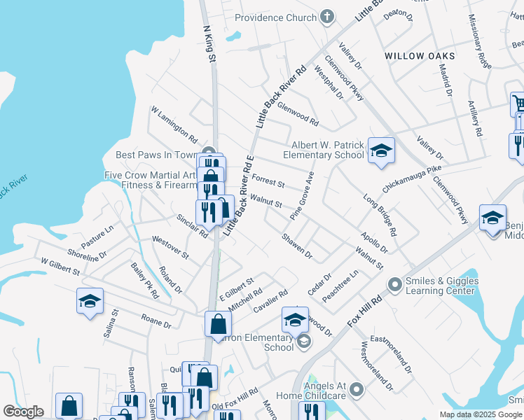 map of restaurants, bars, coffee shops, grocery stores, and more near 200 Hickory Street in Hampton