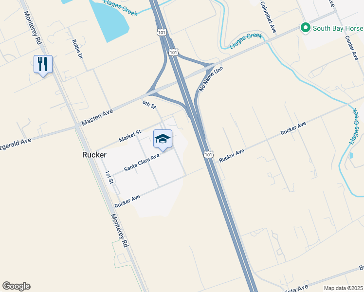 map of restaurants, bars, coffee shops, grocery stores, and more near 10740 6th Street in Gilroy
