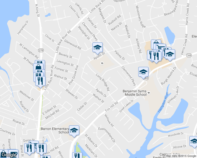 map of restaurants, bars, coffee shops, grocery stores, and more near 7 Chickamauga Pike in Hampton