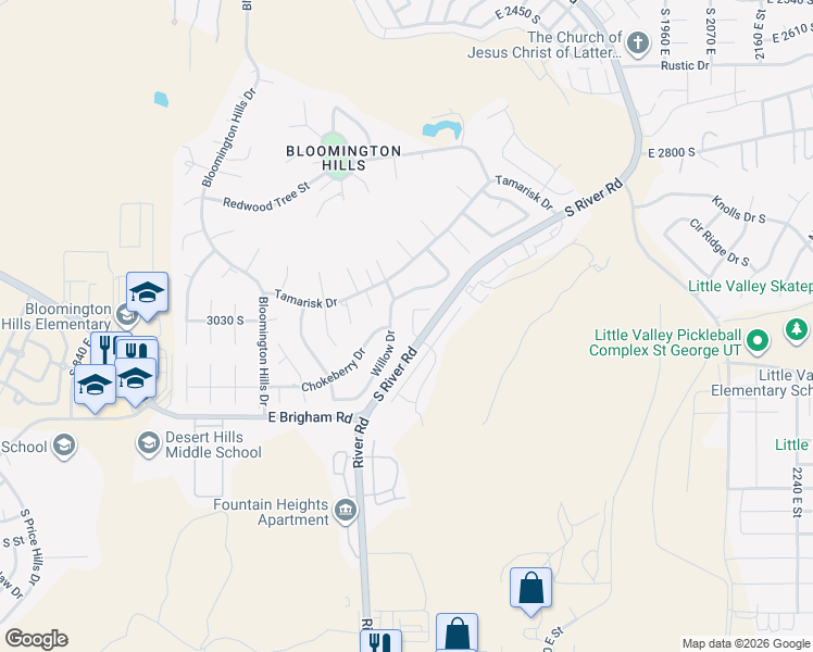 map of restaurants, bars, coffee shops, grocery stores, and more near 3105 1420 East Street in St. George