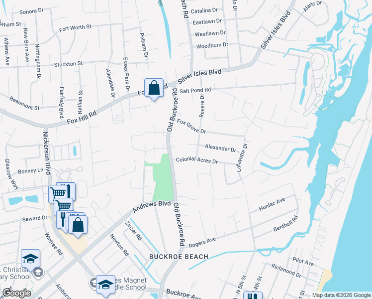 map of restaurants, bars, coffee shops, grocery stores, and more near 11 Colonial Acres Drive in Hampton