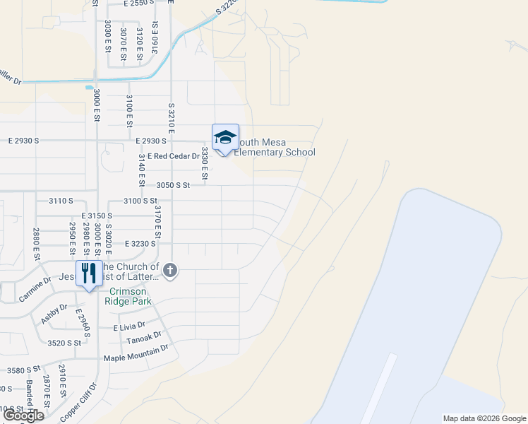 map of restaurants, bars, coffee shops, grocery stores, and more near 3459 East 3140 South in Washington