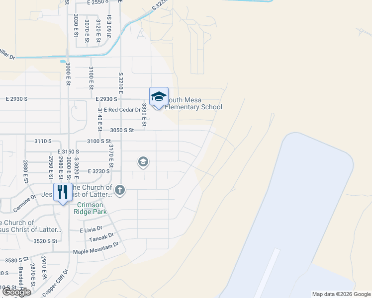 map of restaurants, bars, coffee shops, grocery stores, and more near 3459 East 3140 South in Washington