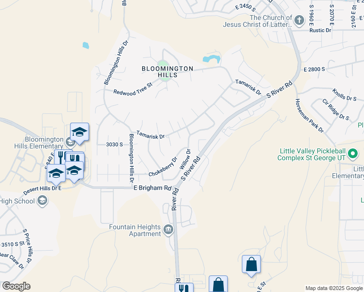map of restaurants, bars, coffee shops, grocery stores, and more near 1273 Chokeberry Drive in St. George
