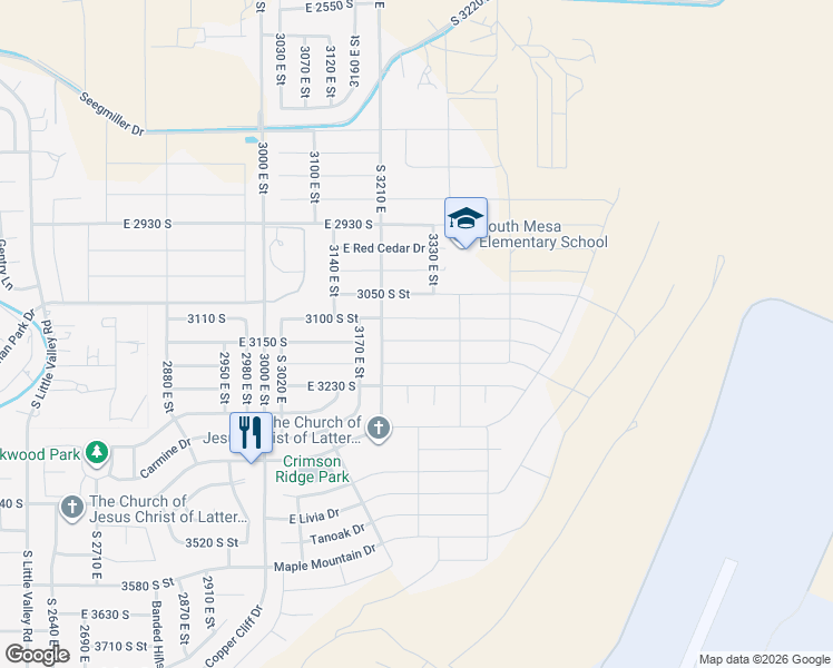 map of restaurants, bars, coffee shops, grocery stores, and more near 3315 East 3180 South in St. George