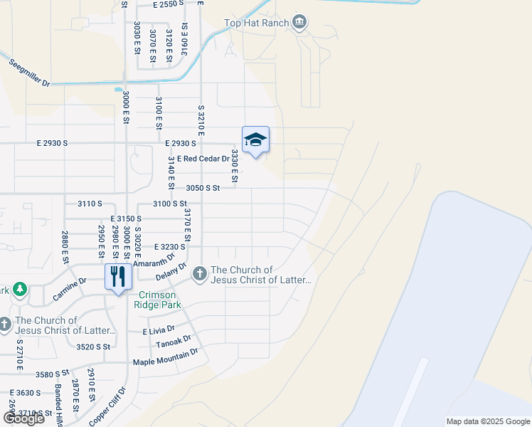 map of restaurants, bars, coffee shops, grocery stores, and more near 3381 East 3140 South in St. George